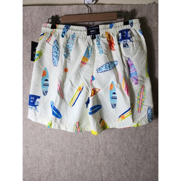 SPICY TUNA Men's NEW Cream w/ Colorful Surfboards Swim Trunks SZ XL (waist 34") - Picture 2 of 9